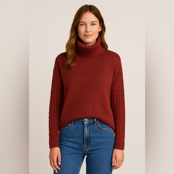 One Teaspoon Rider Roll Neck Blood Red Long Sleeve Cotton Sweater